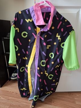 Retro 90s Neon Pattern Button-Up Shirt- From Good Fortune